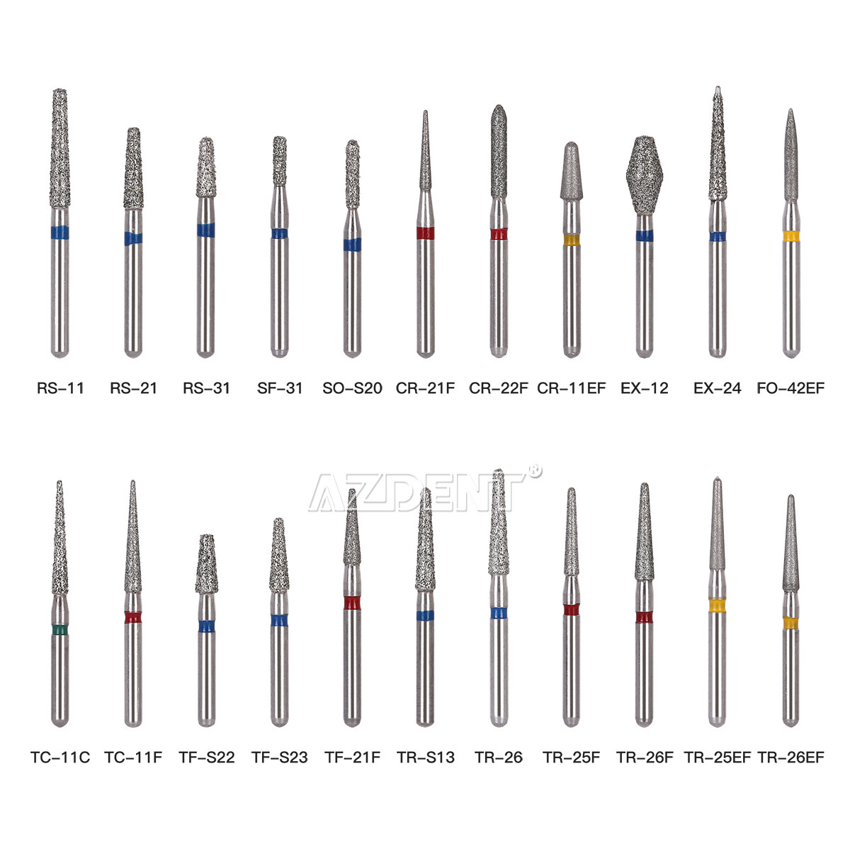 25pcs AZDENT Dental FG Diamond Burs For High Speed Handpiece Friction Grip