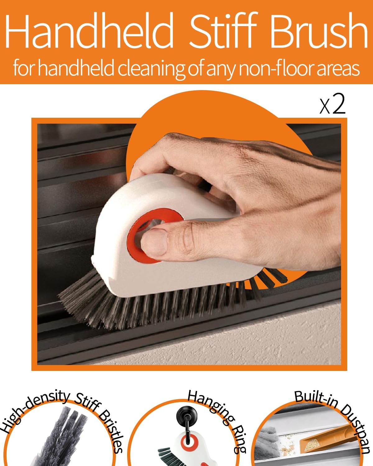 Window Sill Cleaner Tool – Hard Bristle Crevice Cleaning Brush, 8 PACK, Black