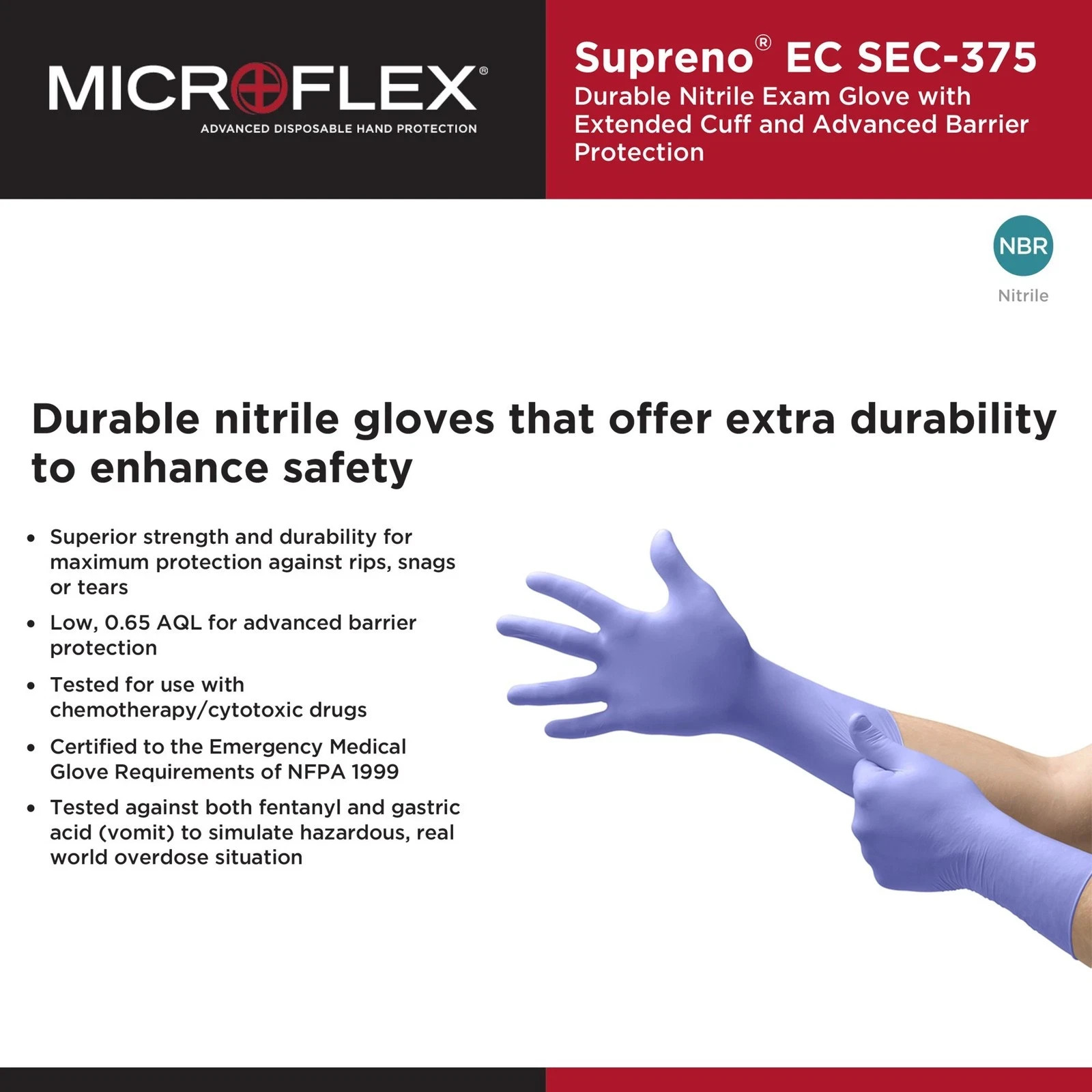 Microflex Supreno EC Extended Cuff Violet Blue Nitrile Gloves Case of 400 or 500