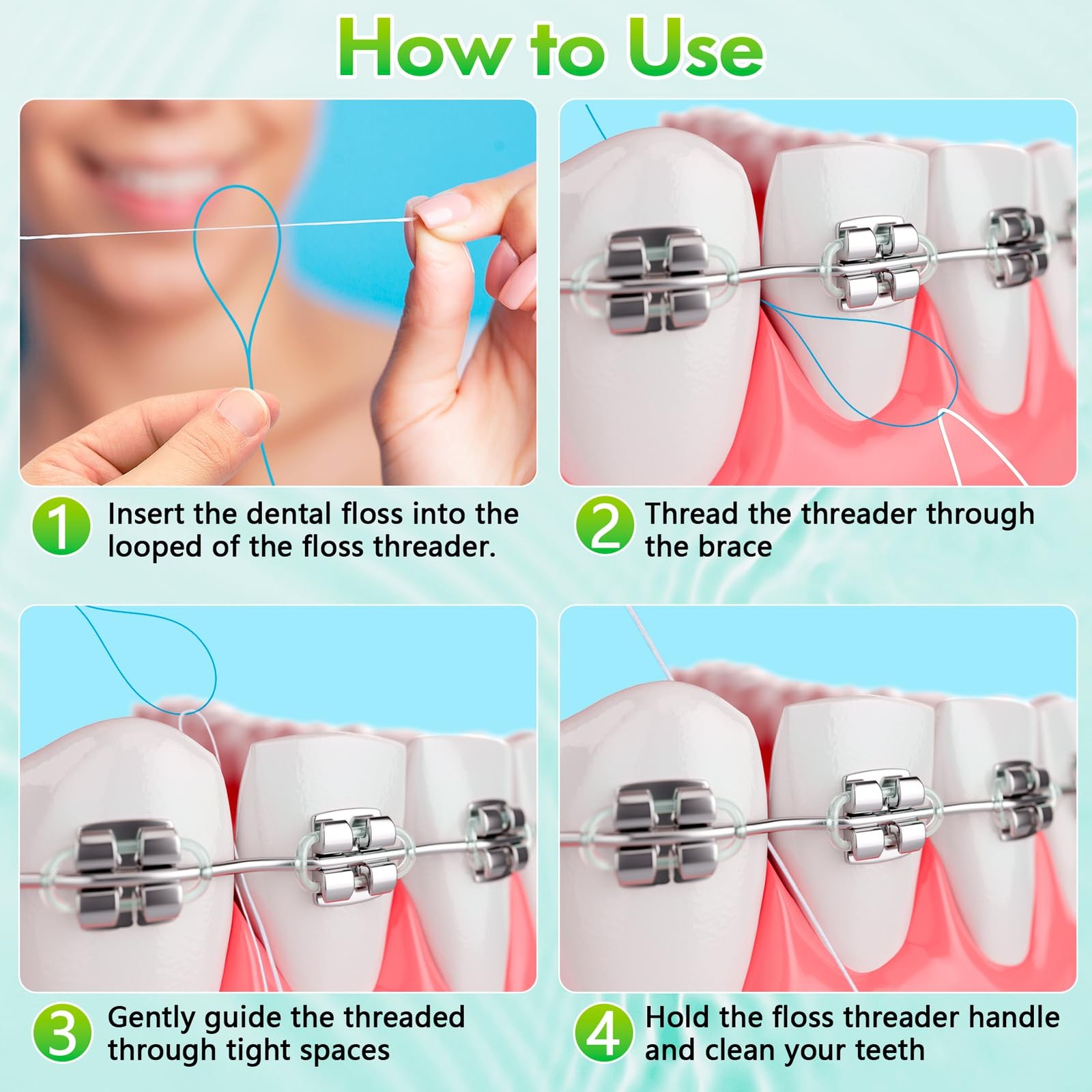 Floss Threaders Orthodontic Braces Bridges Implants Oral Care Tool 250 Count