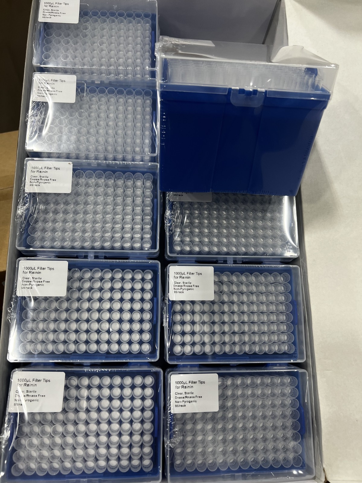 1000ul Filter tips for Rainin, Sterile, Clear, 96/rack x 10pks x 5pks/4800pcs/cs