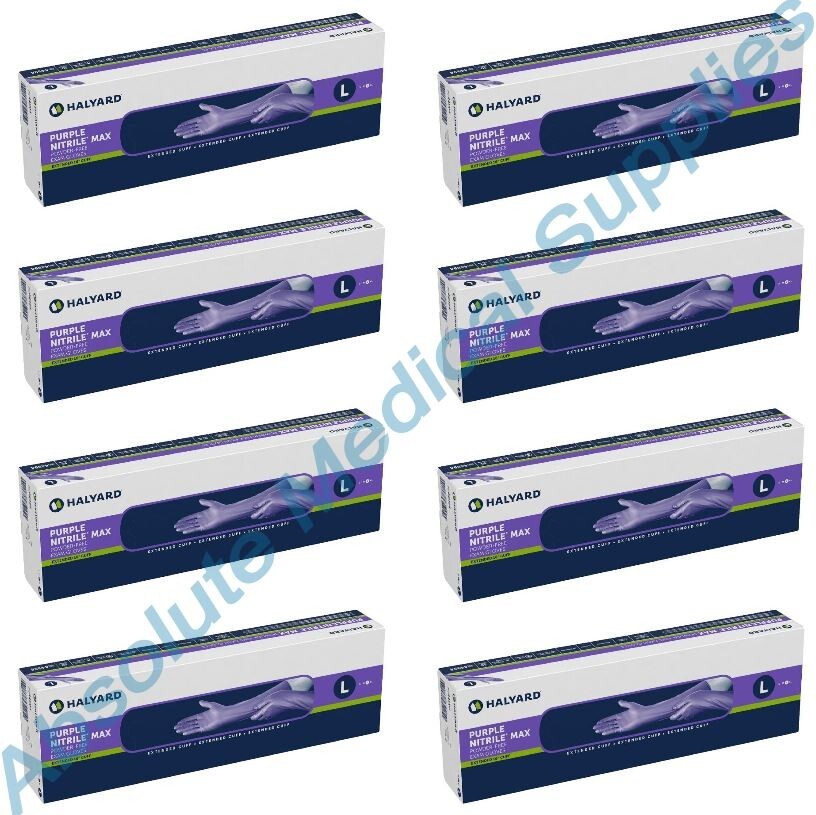*400-Gloves* Halyard Max PF Nitrile Medical Exam Extended 16.5″ Cuff Large 44994