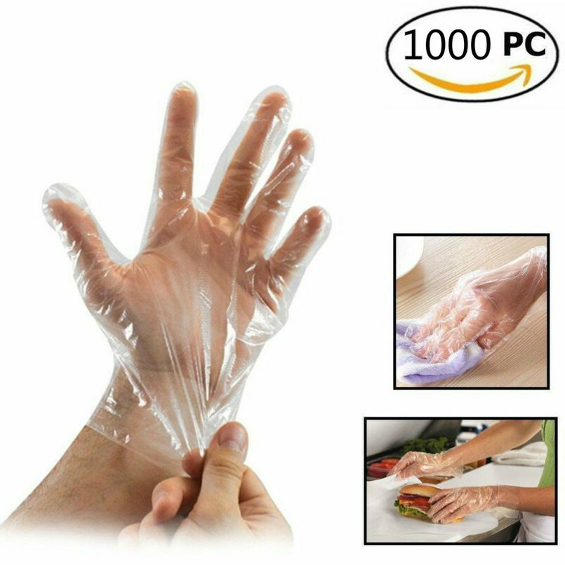 1000pcs Disposable Poly PE Gloves Textured Food Grade Small Medium Large