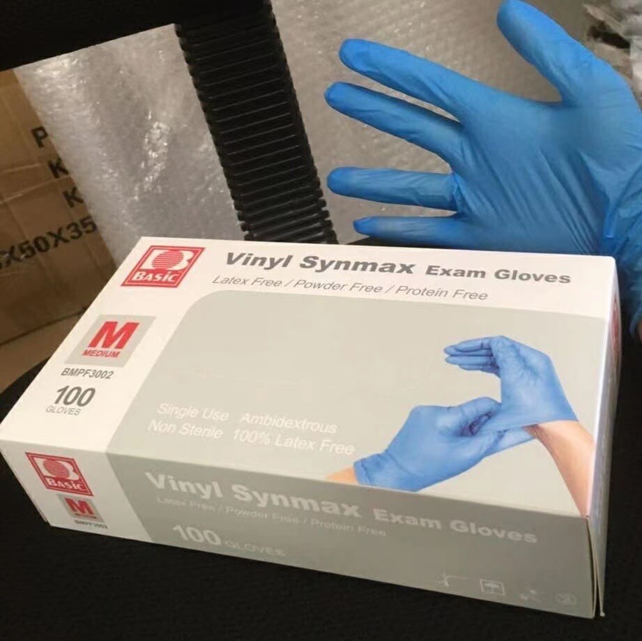 Basic Blue Vinyl Synmax Exam Gloves Latex-Free & Powder-Free S/M/L/XL-SIZE