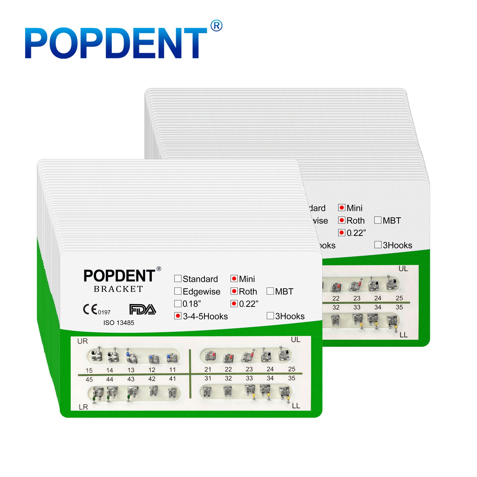 POPDENT Dental Orthodontic Metal Brackets MIM MBT/ROTH 022/018 345H Monoblock