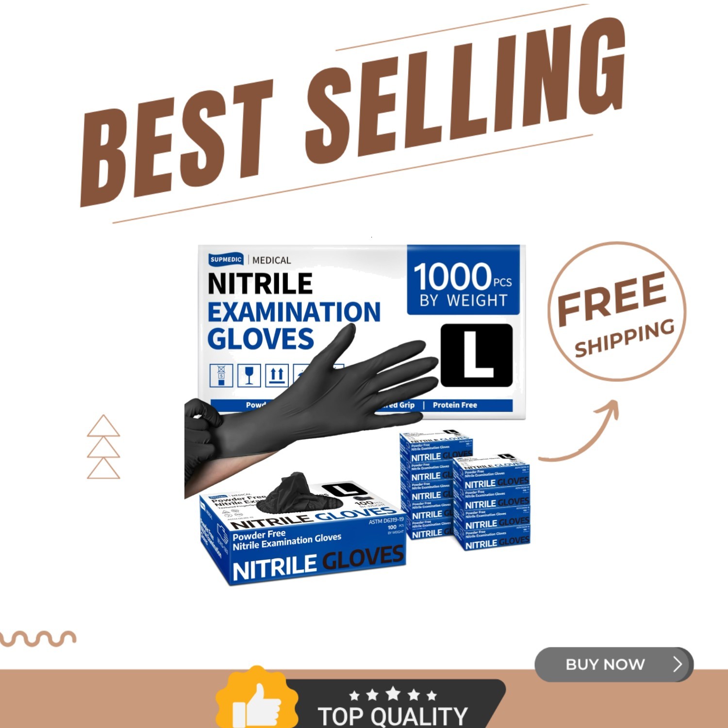 Medical-Grade Black Nitrile Exam Gloves – 1000 Pc Pack, Food Safe & Waterproof