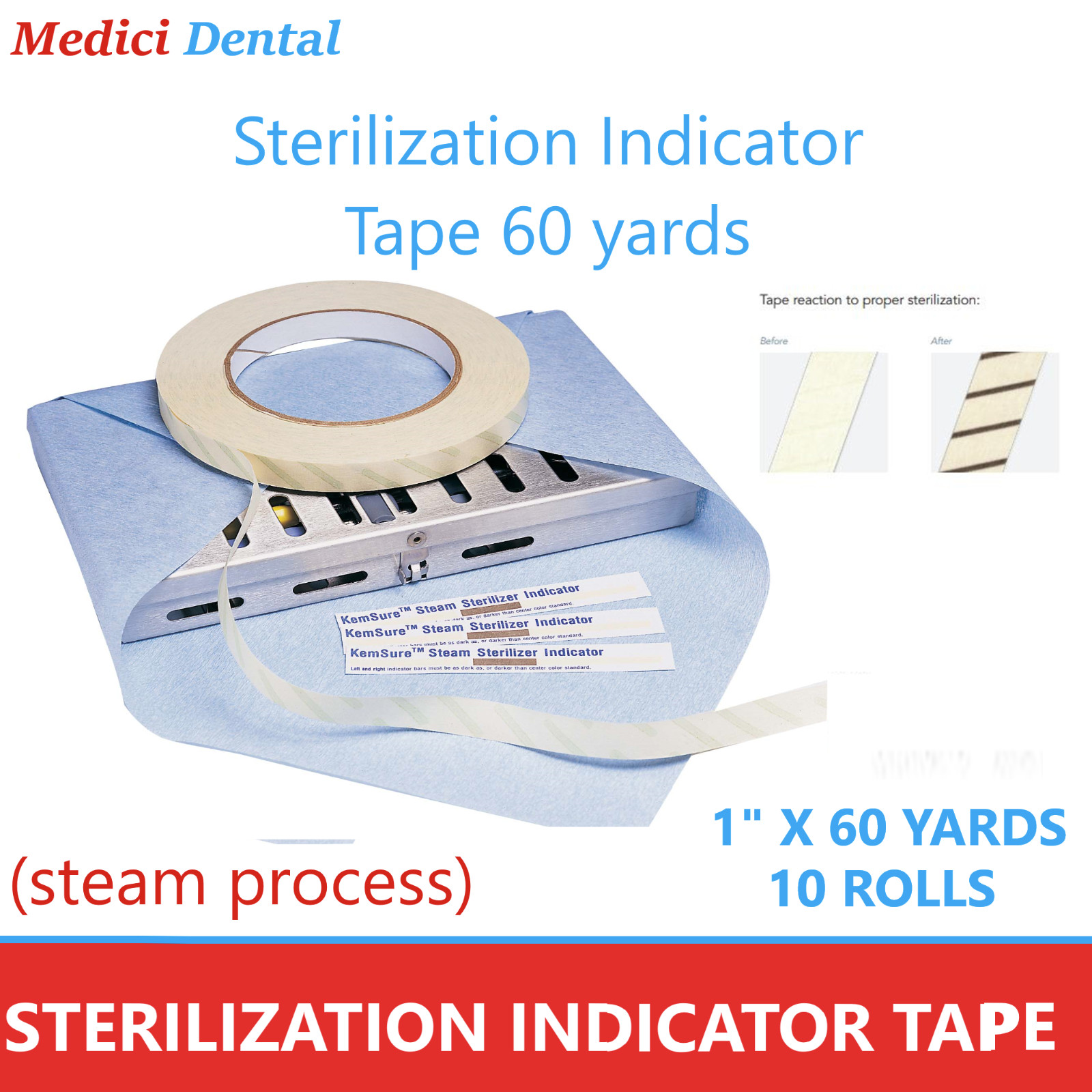 10 x AMGGoods Dental Autoclave Sterilization Indicator Tape 1/2″, 1x 60 Yards