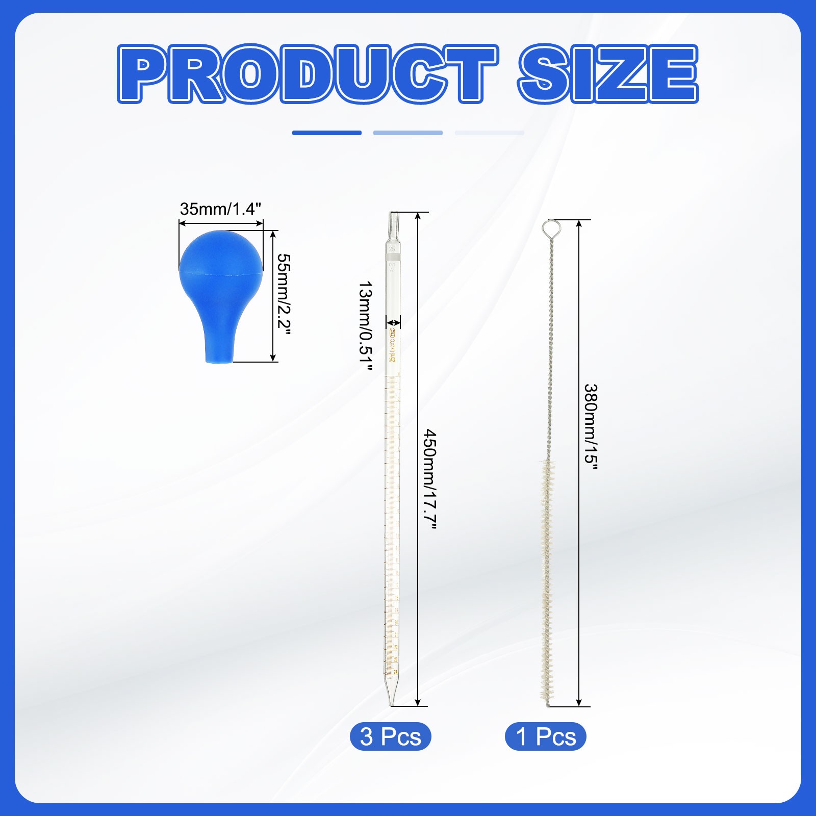 3 Pcs 25ml Borosilicate Glass Graduated Dropper Pipettes Kit with Brush, Clear