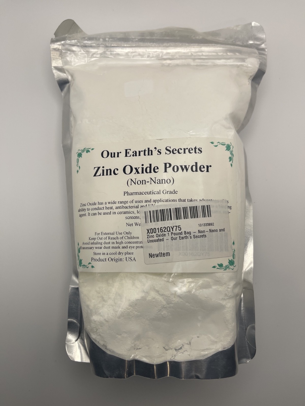 Zinc Oxide Powder Non Nano Uncoated USP 100% Pure Pharmaceutical Grade 1 lb