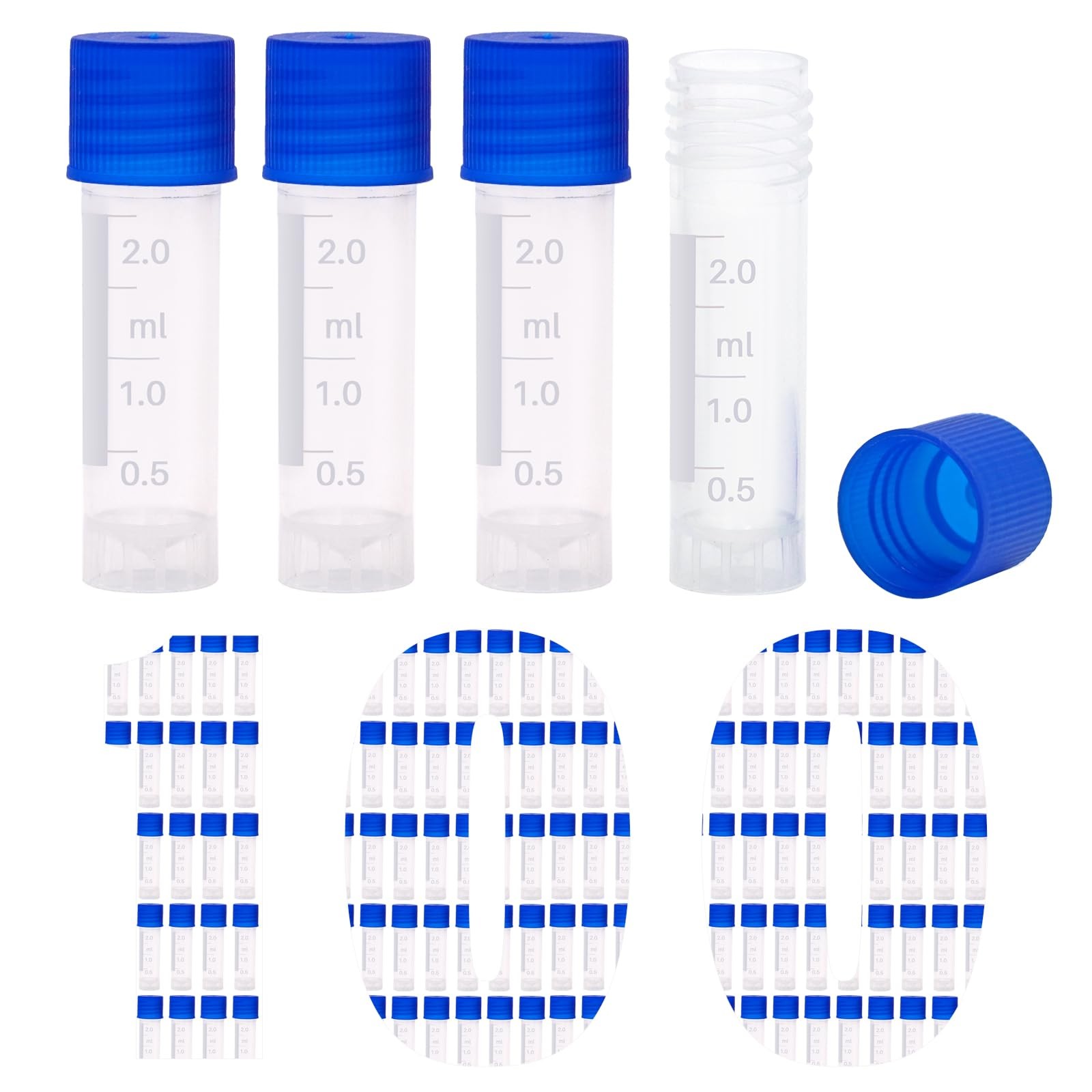 100 Pcs 2ml Small Vials with Screw Caps Centrifuge Tubes Plastic Sample Tubes…
