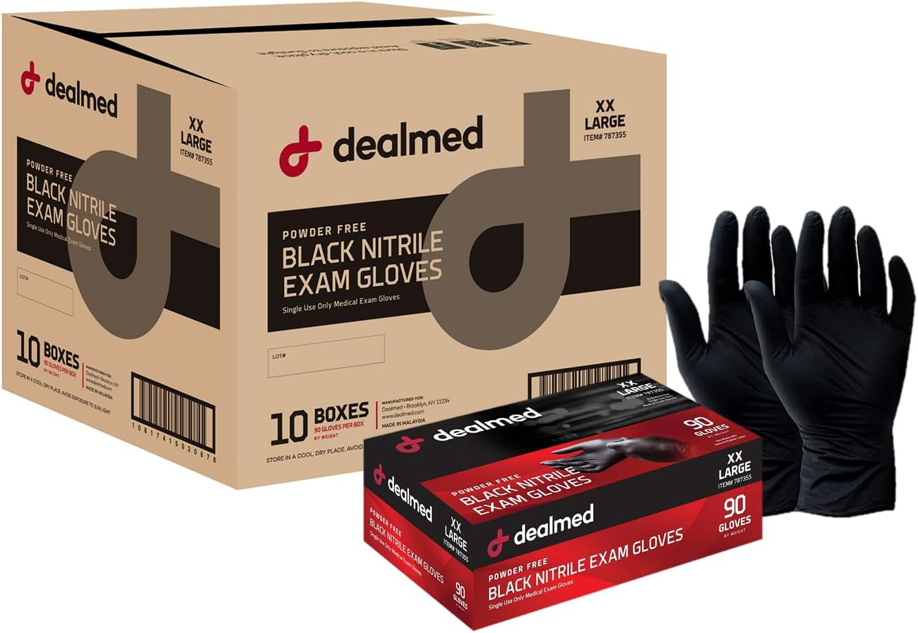 Dealmed Black Nitrile Exam Gloves – Disposable Multi-Purpose Use Medical Gloves