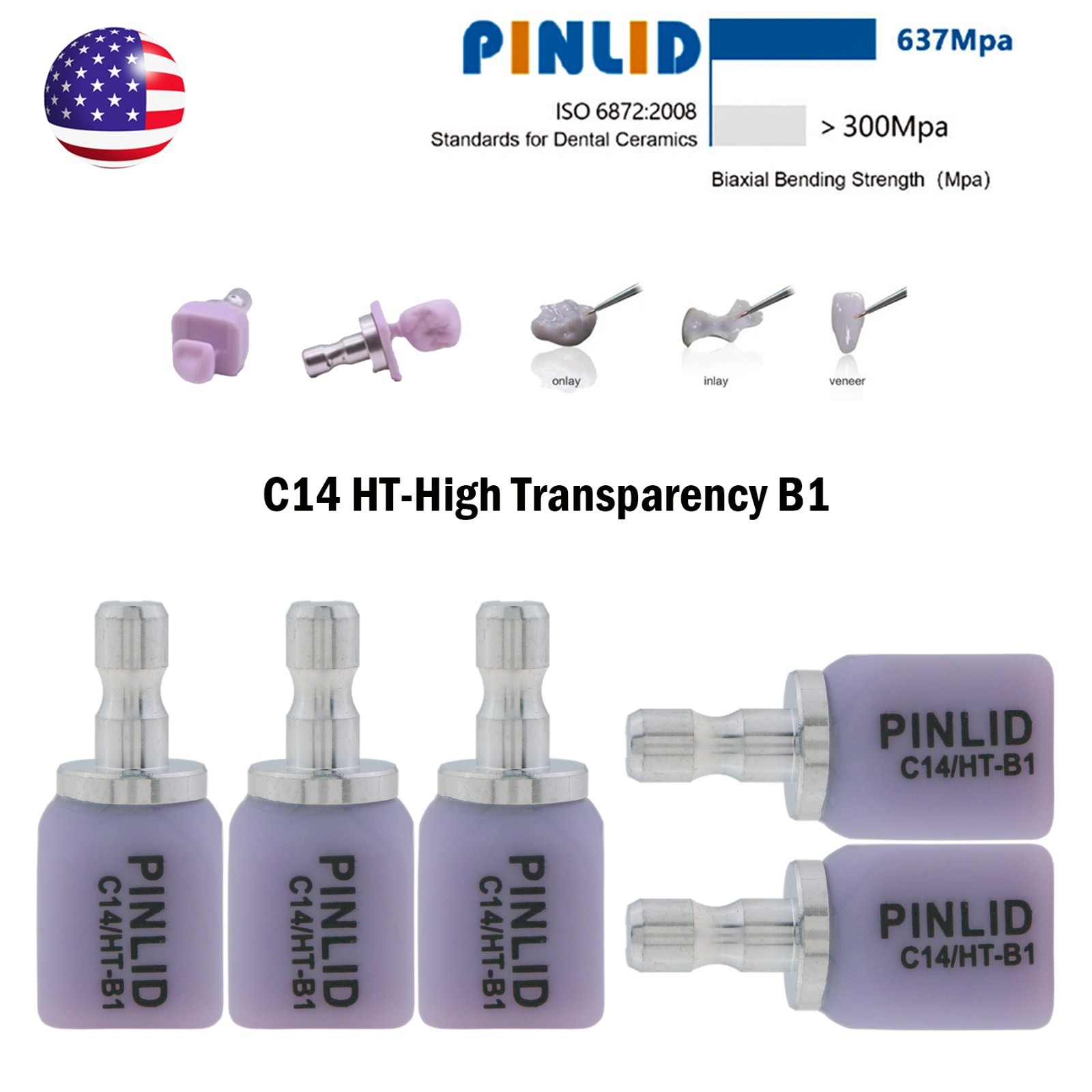 US C14 Glass Ceramic Blocks HT Lithium Disilicate CAD/CAM Cerec Blocks 5Pcs/Box