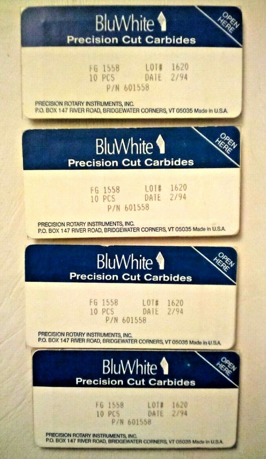 BluWhite Precision Cut Carbides FG 1558 – 40 burs New in package