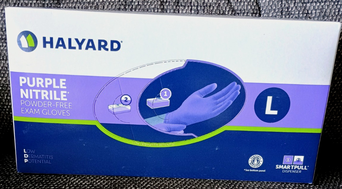 Halyard Purple Nitrile Large Exam Gloves One Box 100 Gloves 55083