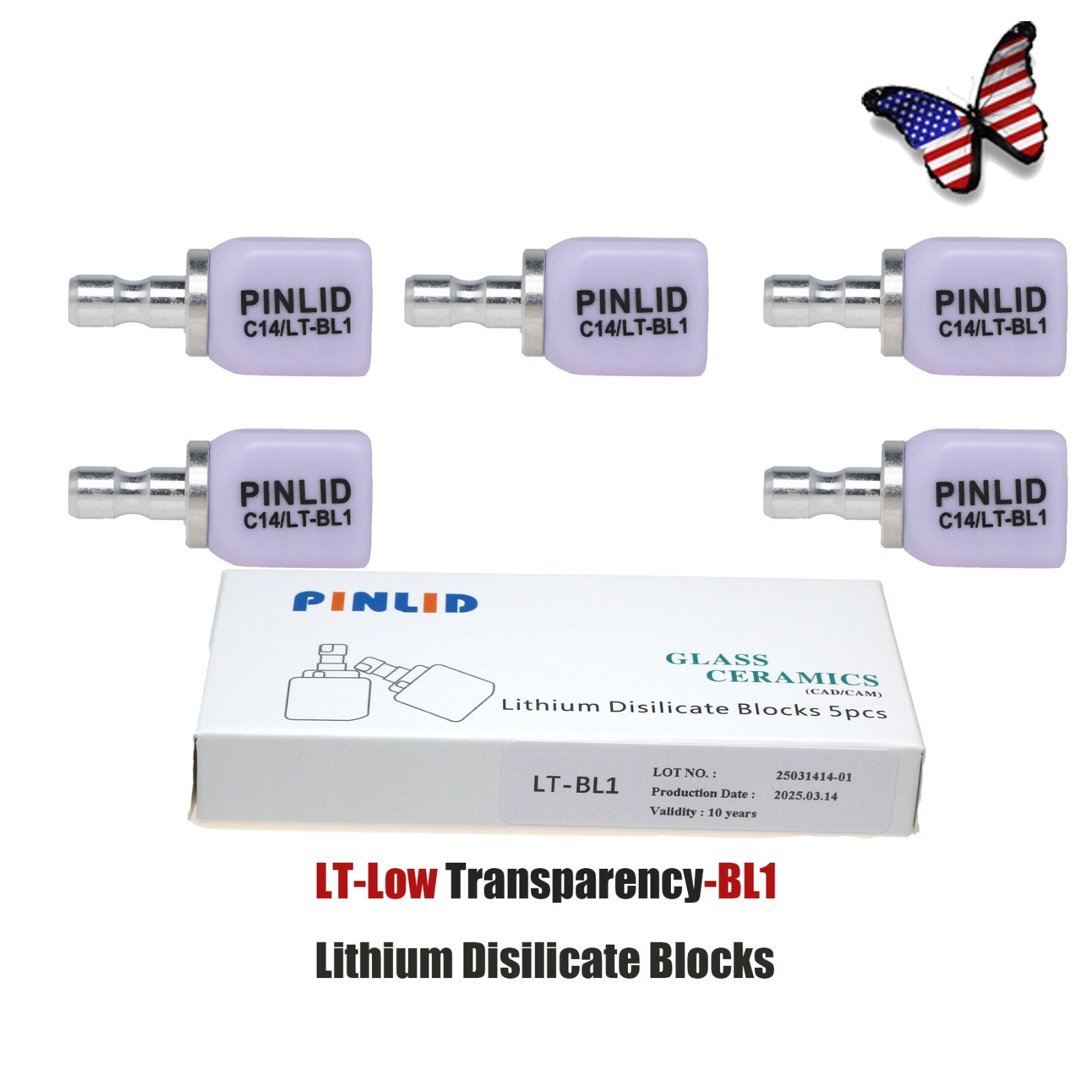LT C14 Dental Glass Ceramic Lithium Dislicate Blocks Cerec Emax CAD CAM 5Pcs/Box