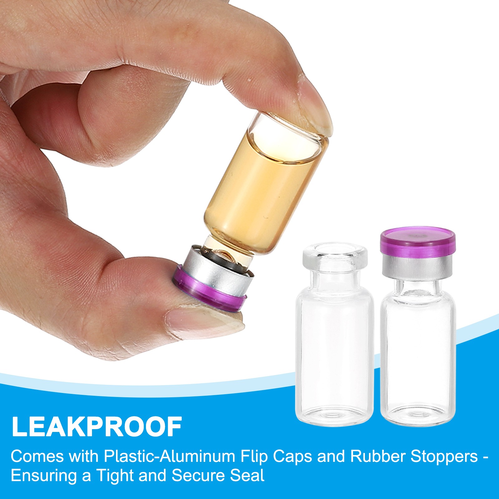 12pcs 3ml Small Clear Glass Vials with Purple Silver Color