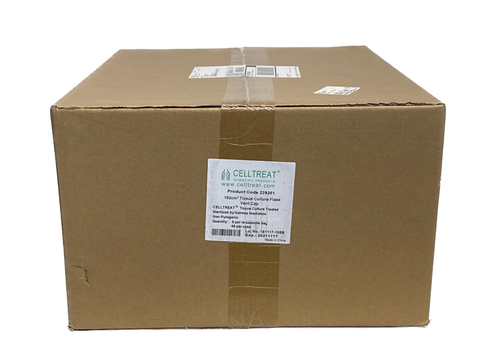 (40/Cs) CELLTREAT 600mL 182cm2 PS Tissue Culture Treated Flask w/Vent Cap 229351