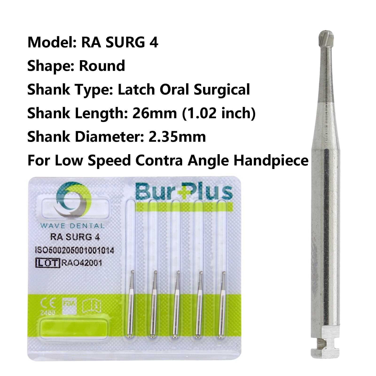 Wave Dental Burs Surgical Latch RA SURG 2 4 5 6 8 Round Carbide Burr Slow Speed