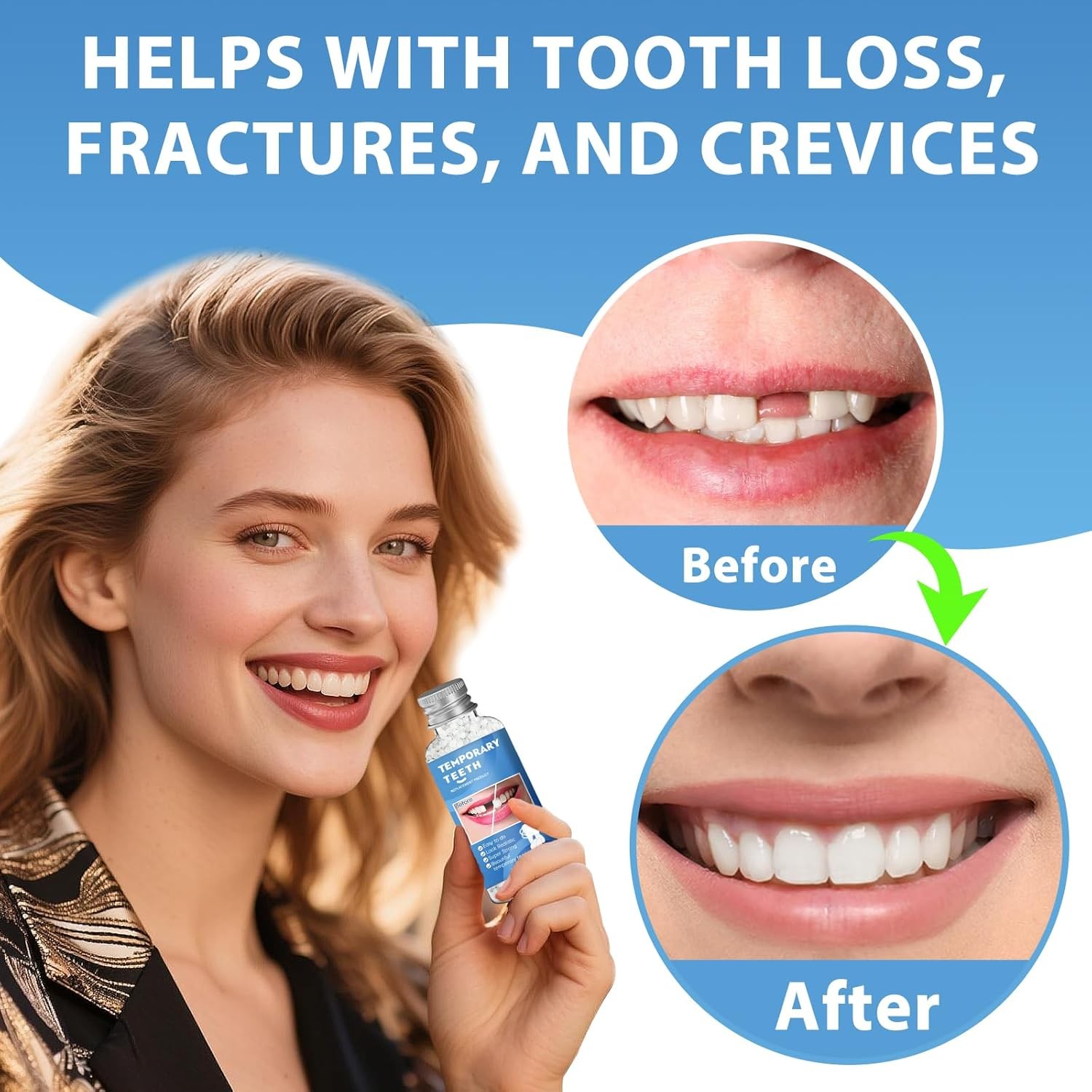 Tooth Repair Kit, Moldable False Teeth Beads for Teeth Repair, Suitable for Miss