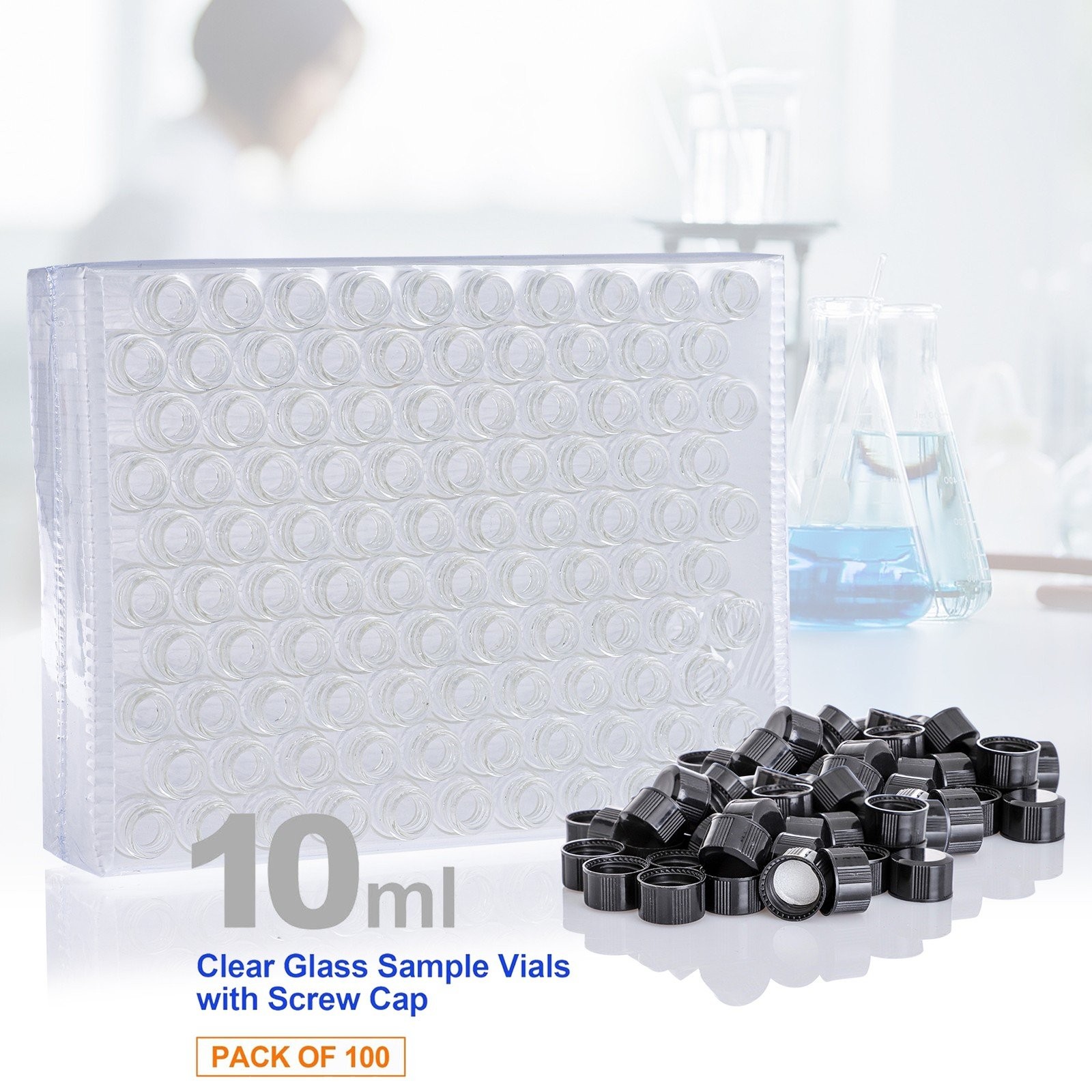 100pcs 4/10ml Glass Vials Clear Sample Vials Lab vials Small Vial with Screw Cap