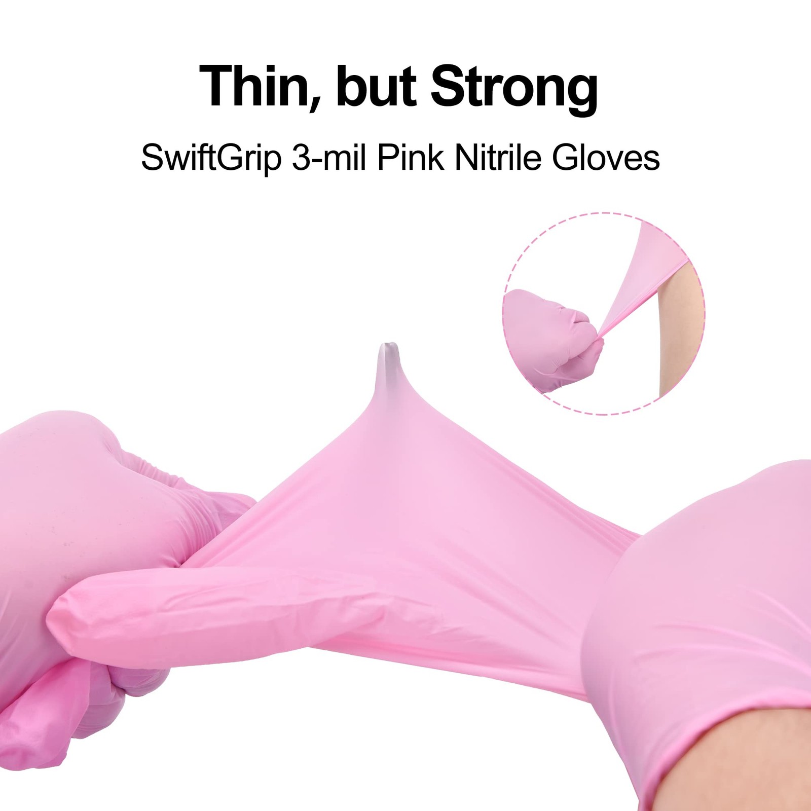 Pink Nitrile Gloves, 3-mil, Industrial Gloves Disposable Latex Free, for Clea…