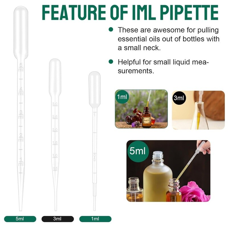 25 Pcs 1ML Disposable Pipettes Strong Suction Lab Essential Oils Medicine New