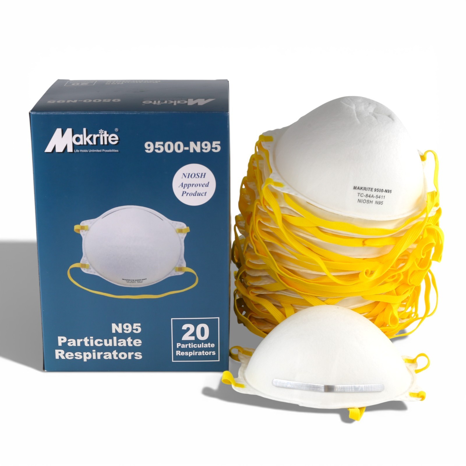 Makrite 9500-N95 Surgical NIOSH N95 Face Mask – CASE of 12 Boxes (240 TOTAL)
