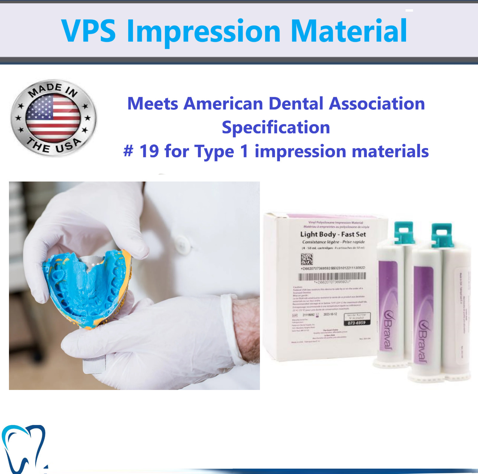 Dental VPS Monophase Regular Set Impression Material PVS All Types, Made in USA