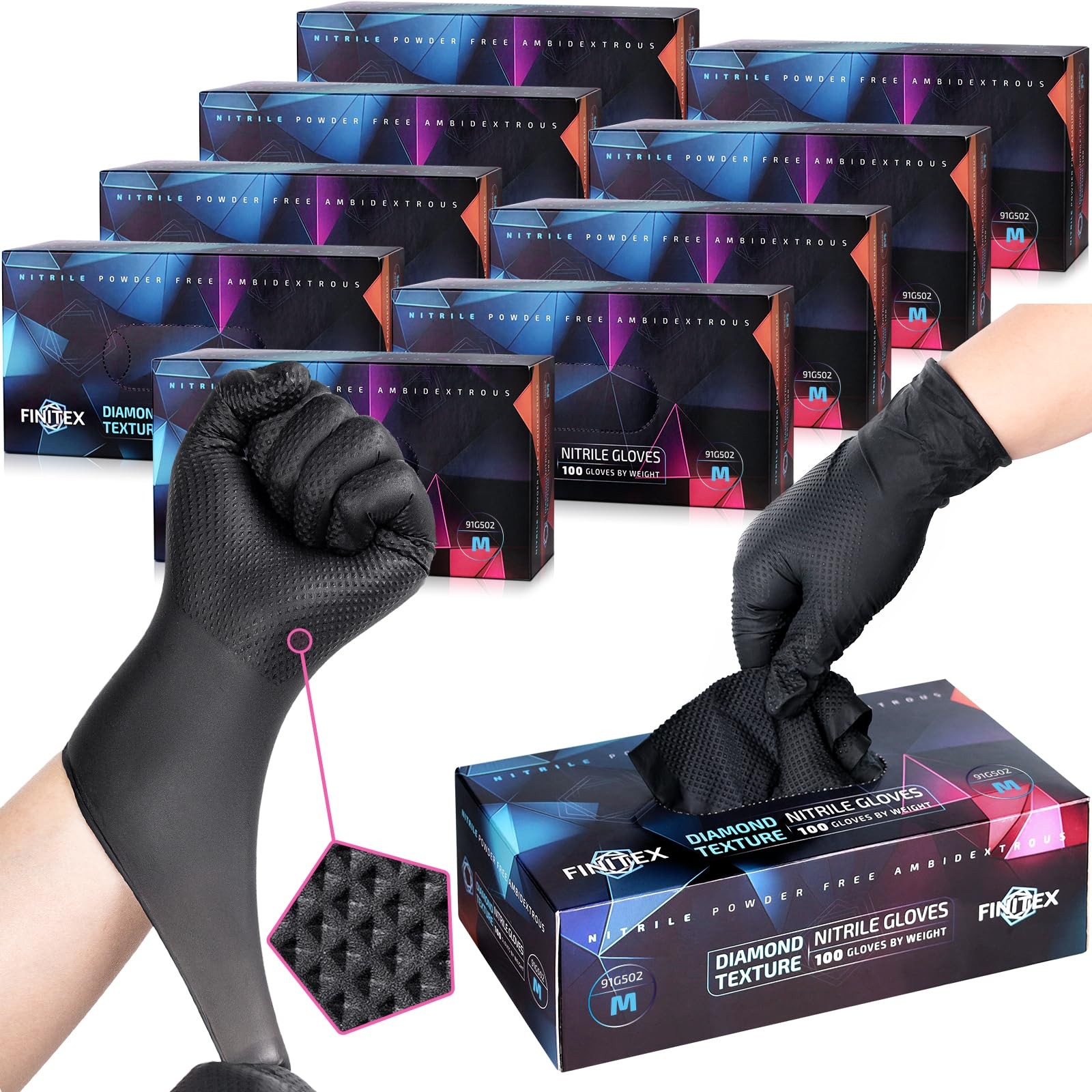 Disposable Industrial Diamond Texture Nitrile Glove – 1000PCS Resistant 6.3mi…