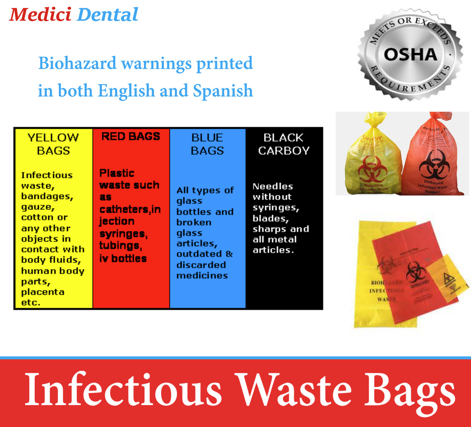 BIOHAZARD Infectious Waste Bags Red Adhesive Bag, 5 Size, Meets OSHA requirement