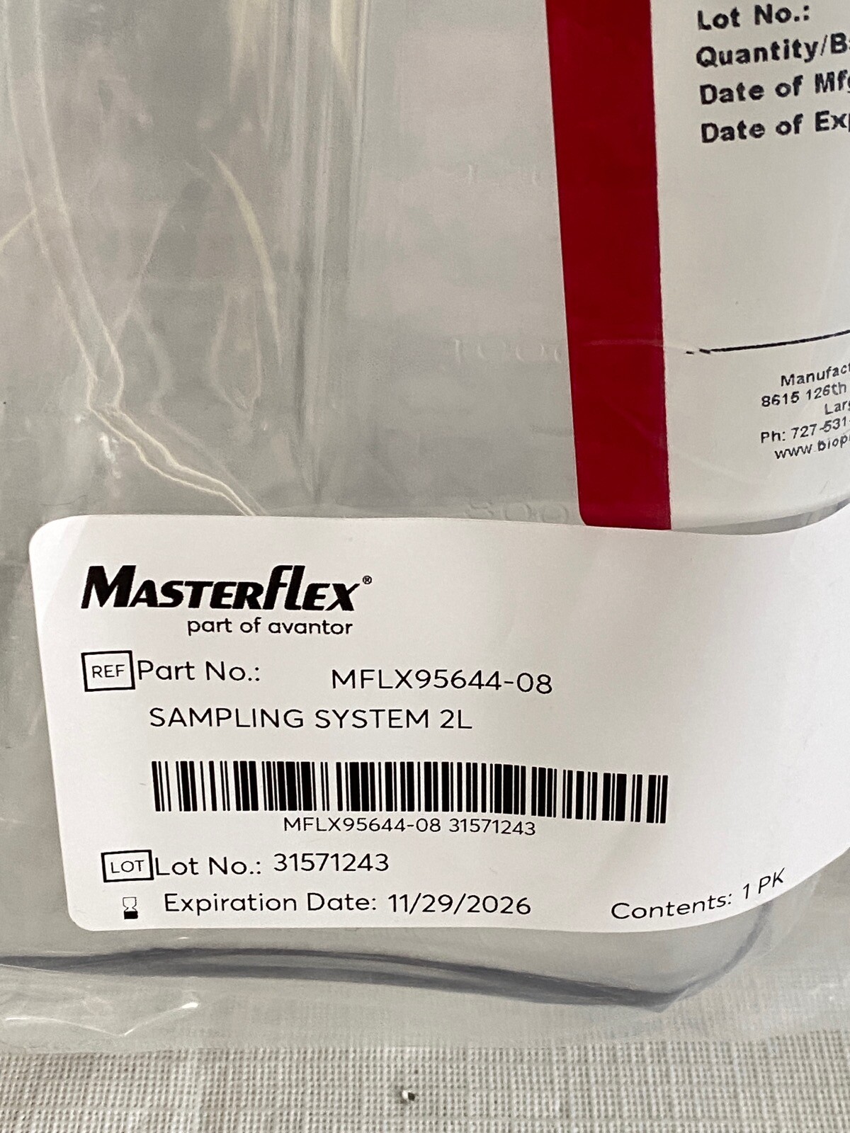 SAINT-GOBAIN Bio-Simplex 2L EZ-Top Bottle Assembly Tube Sealed End SA1010437