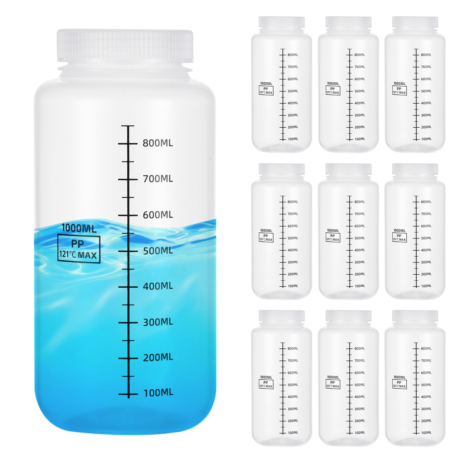 12Pcs Plastic Sample Bottles with Screw Cap, 34 oz 1000ml Reagent Bottles, Clear