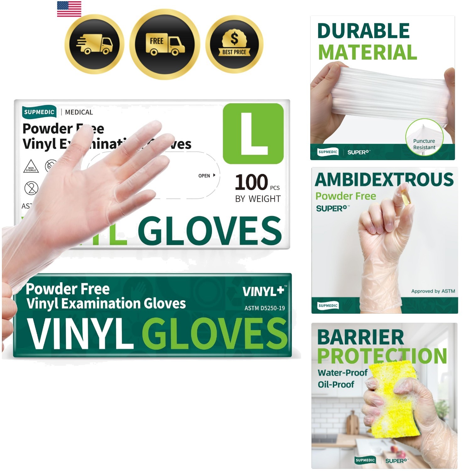 Vinyl Disposable Exam Gloves, Clear 4Mil Powder-Free Latex-Free Medical Food-…