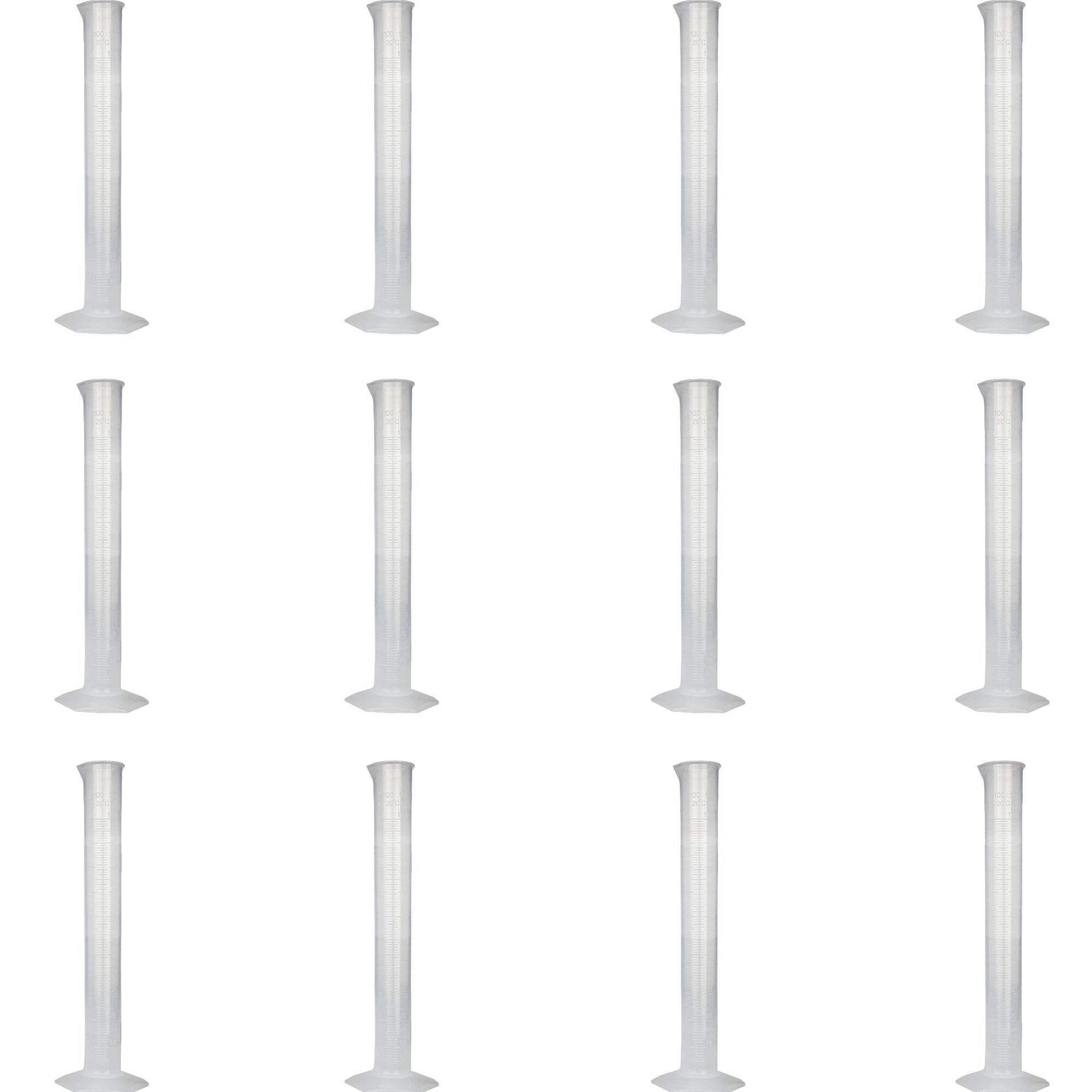 Polypropylene Graduated Cylinder with Hex Base, 100ml Capacity, Pack of 12 by Go