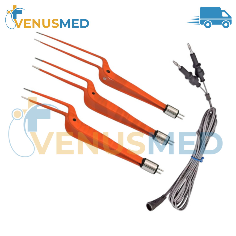 3pcs Set: American Non-Stick Orange Bayonet Bipolar Forceps & 3mtr Cord-REUSABLE