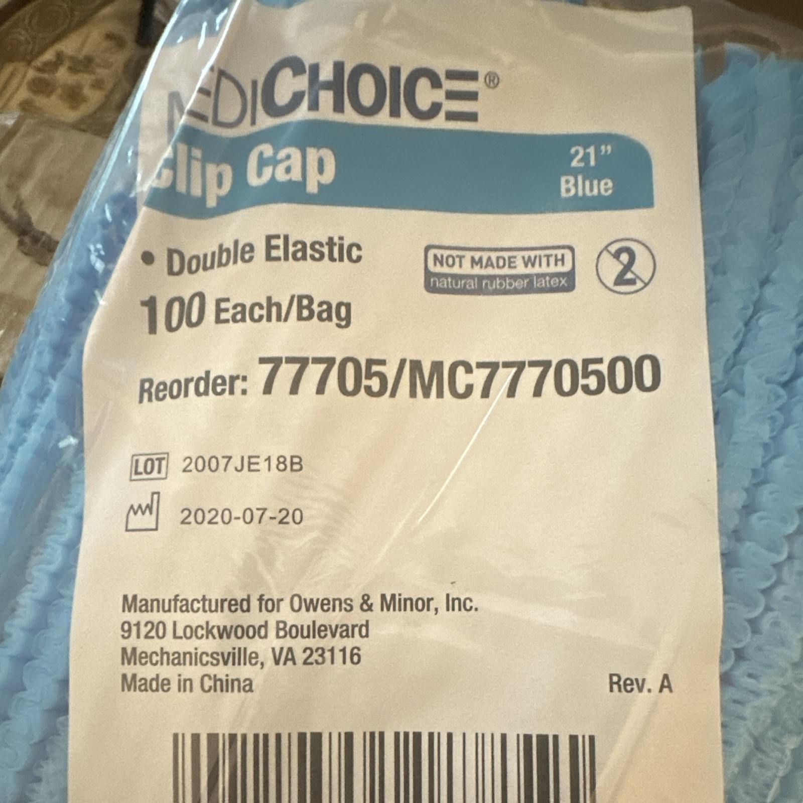 MediChoice Clip Cap 21 in Blue Double Elastic 300 /Bag Medical Lab 77705