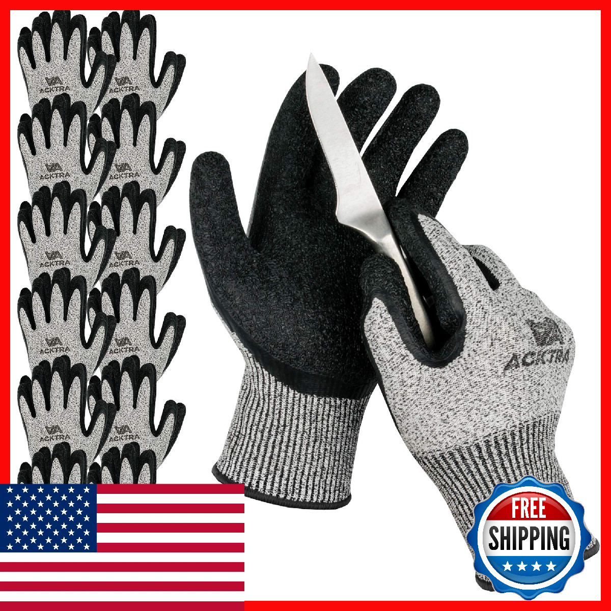 Acktra Wg013 Level 5 Cut Resistant Warehouse Safety Work Gloves 12 Pairs