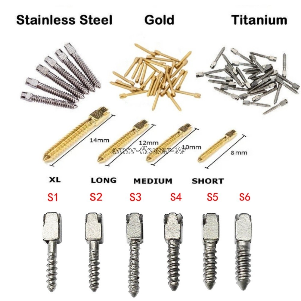 30Pcs/Bag Dental Screw Post Gold/Silver Conical Refill S/M/L/XL For Root Canal