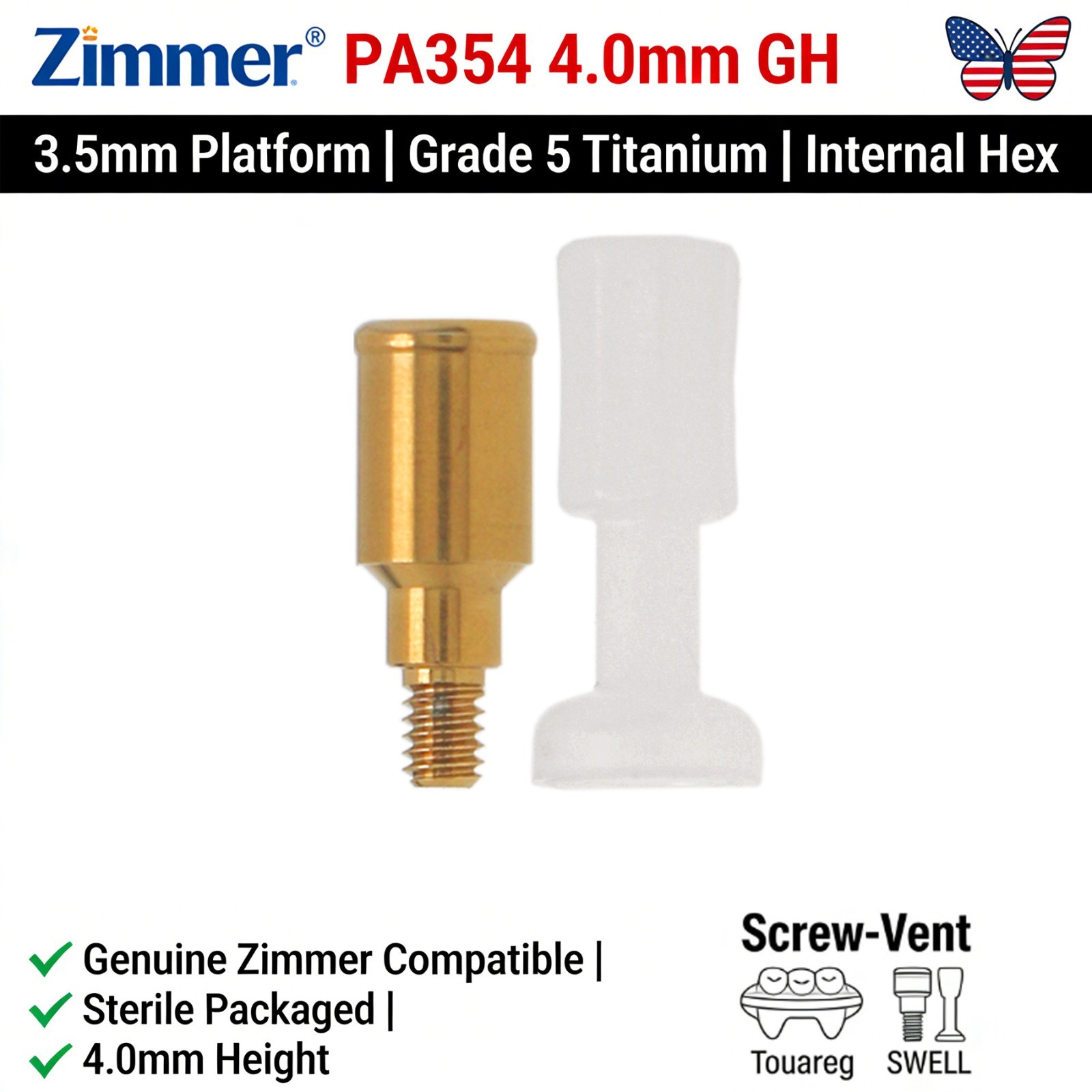 US LOCATOR Abutment Compatible with the ZimVie /Zimmer Biomet Tapered Screw Vent