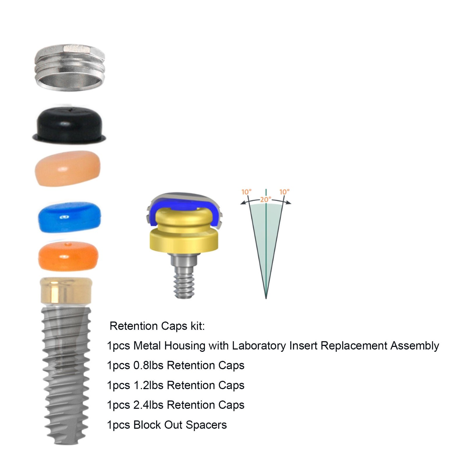 Hiossen Dental Locator Abutment Mini/Regular Fit Zest Classic Retention Inserts