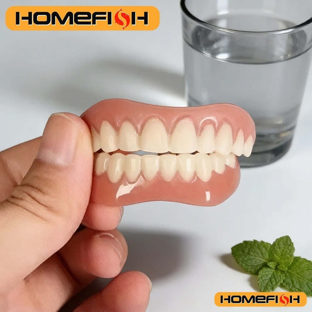 2x Silicone False Teeth Upper & Lower Smile Dental Veneers Dentures False Tooth