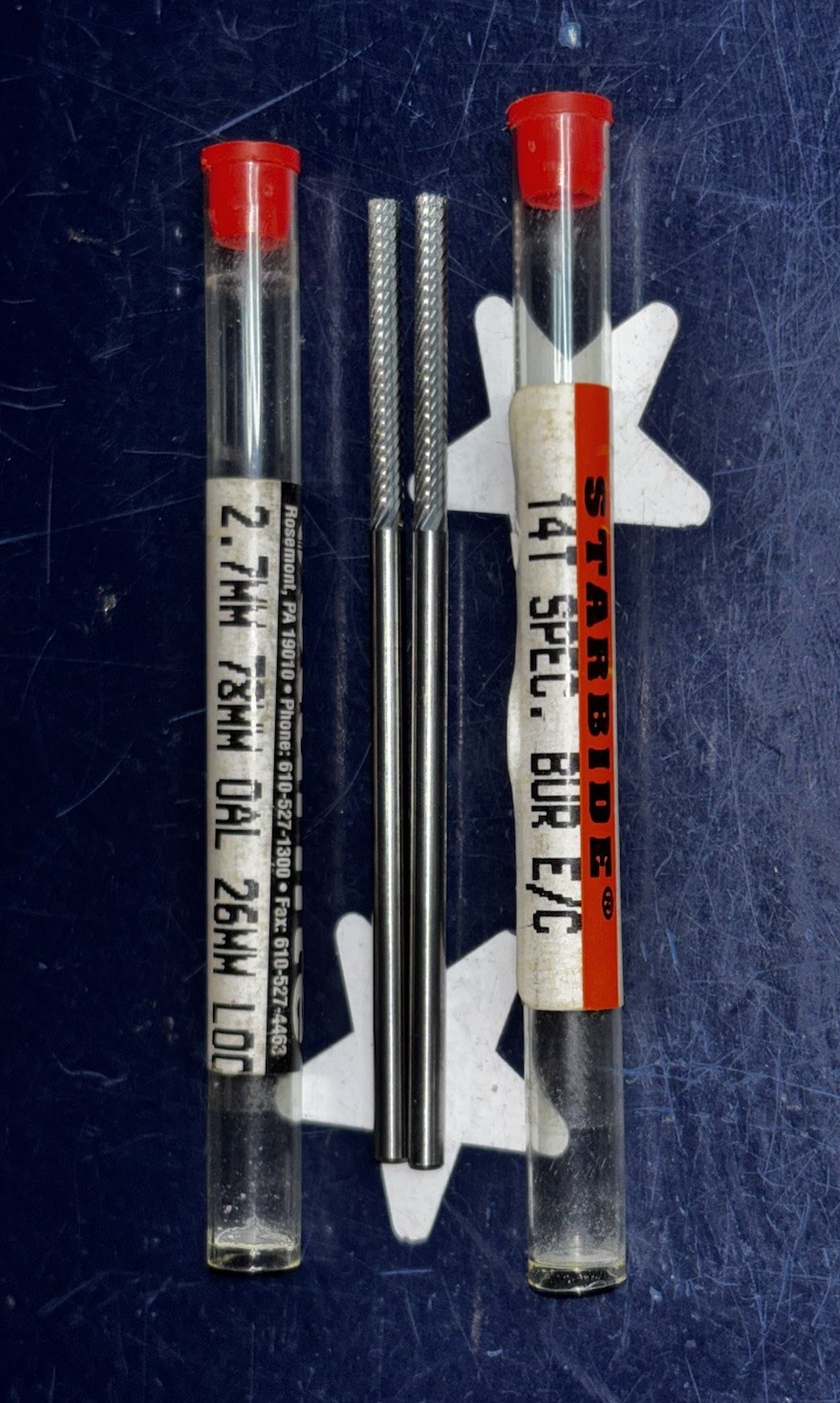 Two STARLITE 2.7mm Carbide Cylinder Bur 78mm OAL, 26mm LOC, 14T TWO BURS