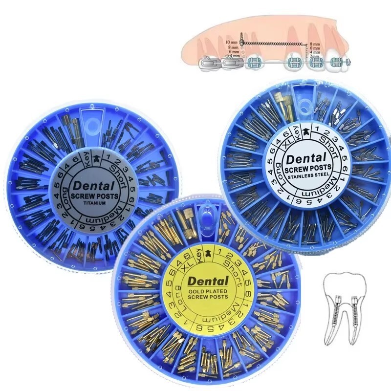 Dental Screw Post Completed Kit SS/Gold Plated Titanium Conical Root Canal Pins