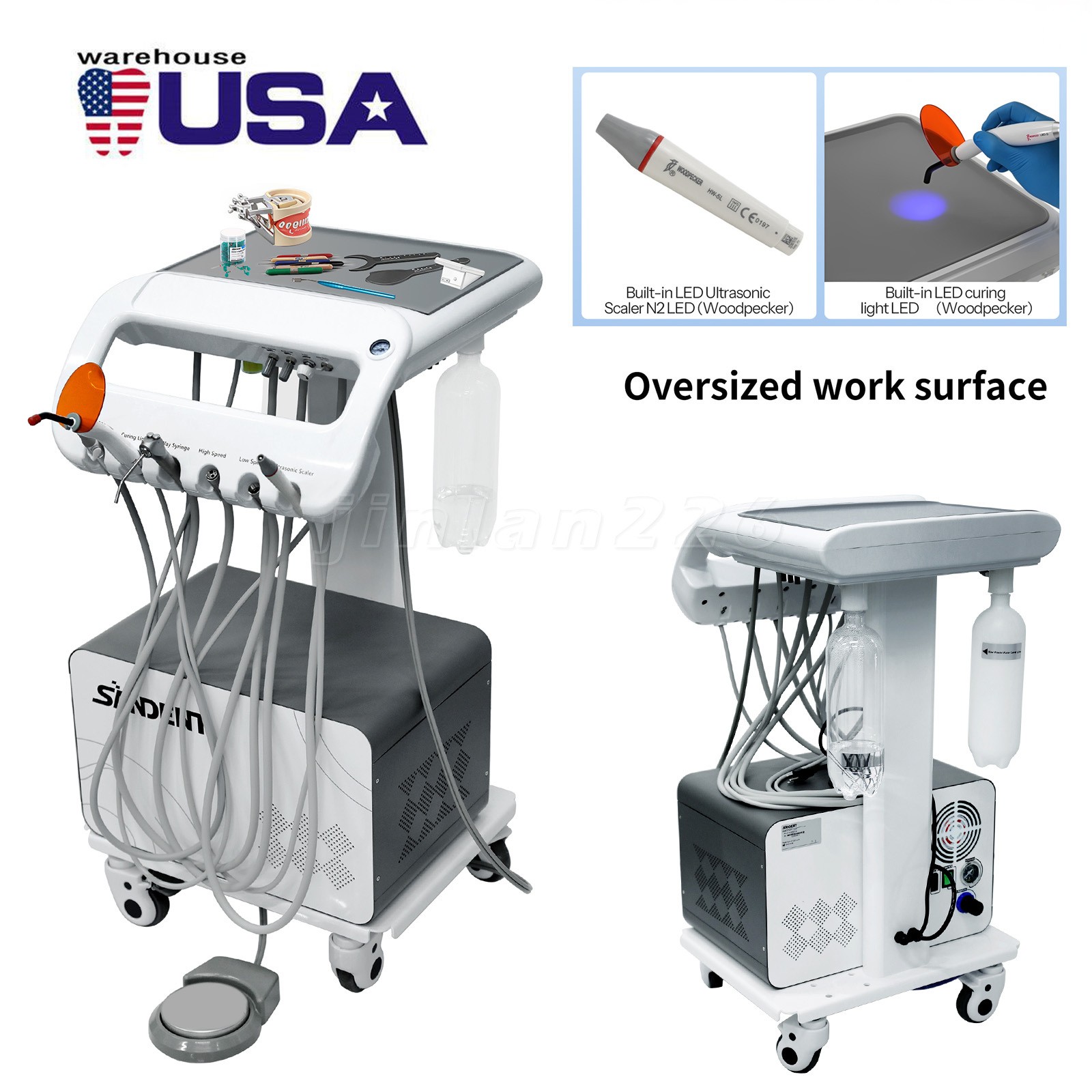 Portable Dental Unit With Air Compressor Motor 3 Way-Springe Handpiece Pipe