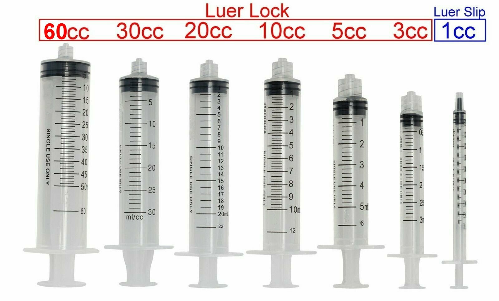 Sterile Medical Grade Syringes/w Out Needles, FDA Approved, Individually Packed