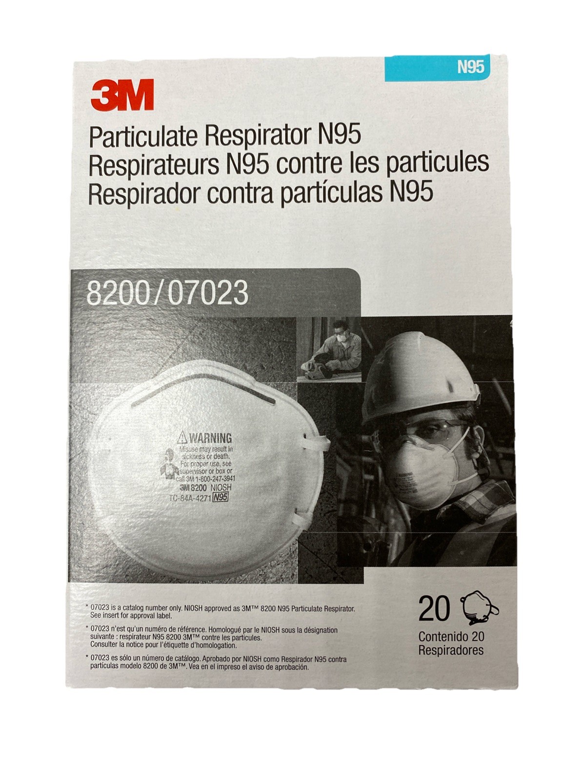 3M Particulate Respirator Mask N95 8200 07023 Case of 160 Exp 07/26