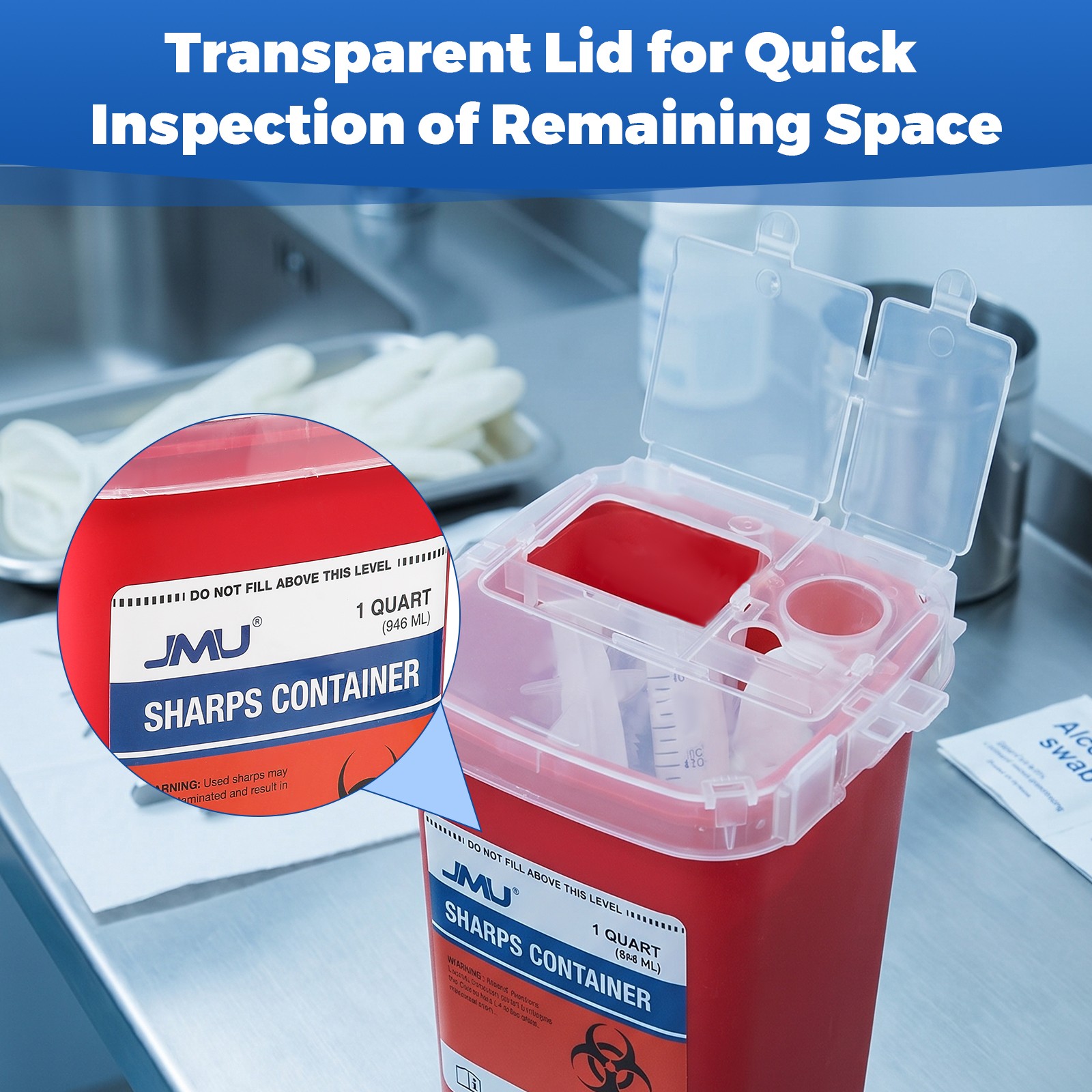 Sharps Container 1 Quart | Biohazard Needle and Syringe Disposal with Flip Lid