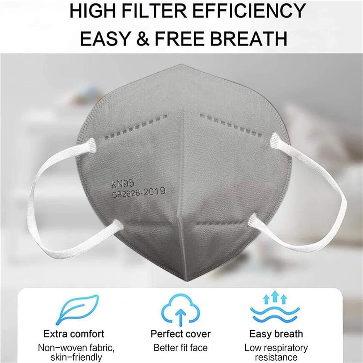 50PCS KN95 Face Mask 5 Layer Cup Dust Safety Masks Breathable Elastic Ear Loo…