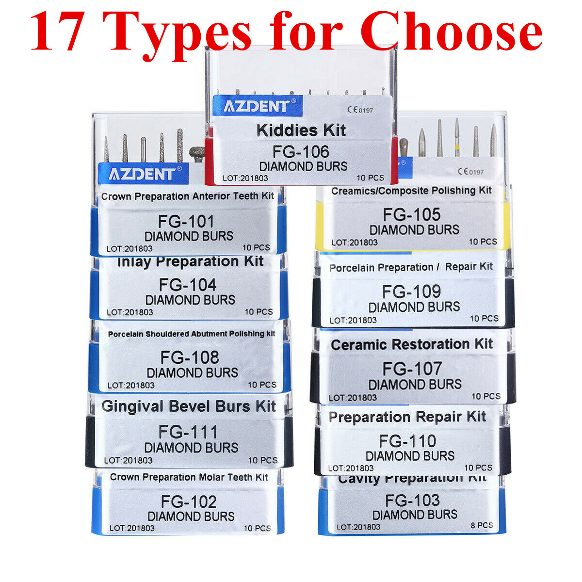 Dental Diamond Bur Drill Kit for High Speed Handpiece FG101-117 AZDENT