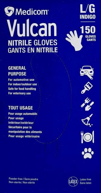 MEDICOM Vulcan Nitrile Gloves, Size Large – 150 Count